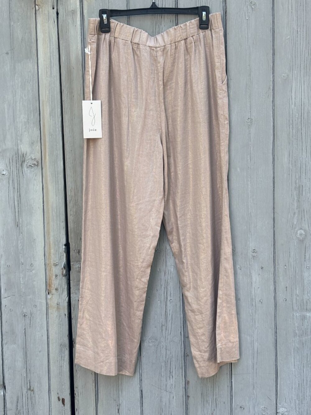 Joie Metallic Linen Wide-Leg Pants | Rose Gold | Size L | NWT - Picture 3 of 6
